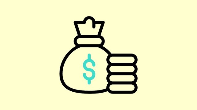 A graphic illustration of a money bag with dollars and stacked coins.