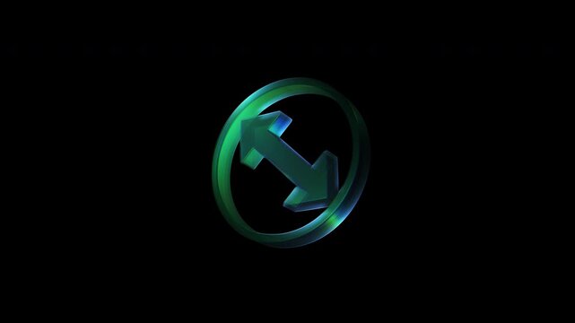 Green resize arrows icon rotating on black background