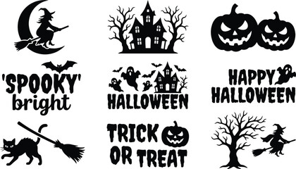 Halloween Vector Illustrations With Witch Haunted House And Jack o lanterns © BonyAmin