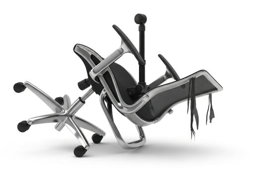Broken office chair on white background.