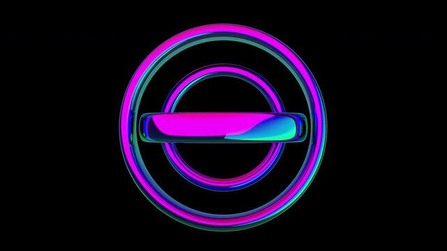 Vibrant 3D neon gradient gyroscope rings loop with alpha channel. Iridescent abstract geometric torus rotating background isolated 4K