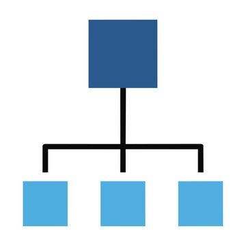 Minimalist organizational chart icon with a central leadership node and three subordinate nodes arranged symmetrically on a clean white background business hierarchy concept