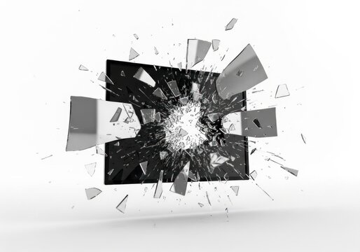 Explosion of broken screen fragments.