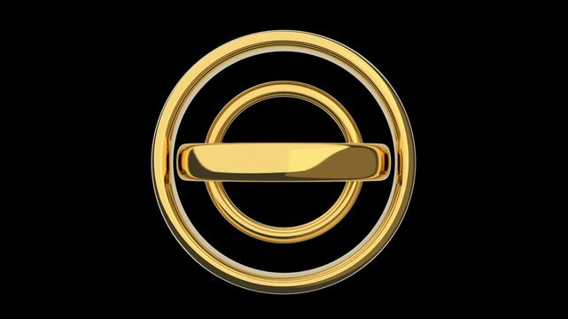 Abstract golden 3D gyroscope rings loop with alpha channel. Luxury gold geometric torus rotating background isolated 4K.