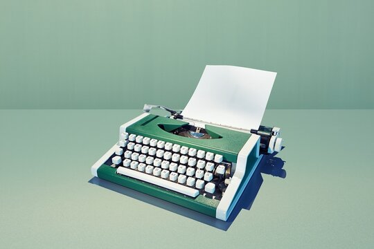 Vintage green typewriter with blank white paper