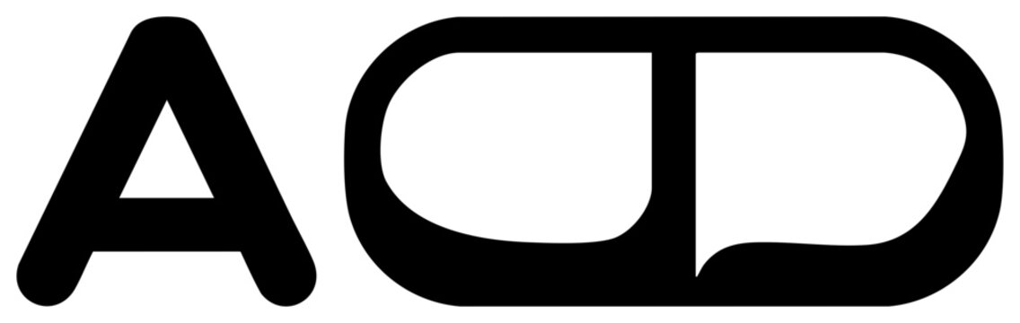 This minimalist typographic design features the letters ACD rendered in a thick black font. This glyph style lettering and custom monogram works as a strong visual identity element.