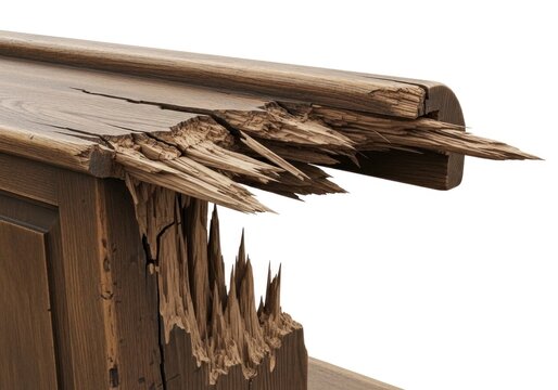 Damaged wooden roof edge close-up.