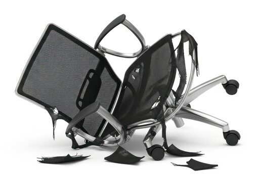 Broken office chair with melted plastic.