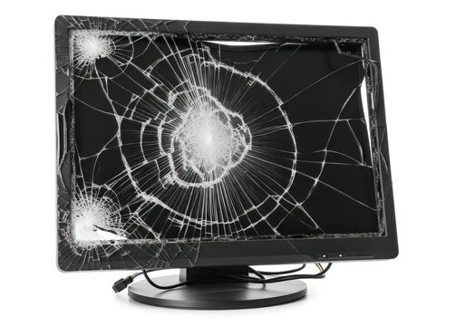 Broken screen monitor with cracked glass.