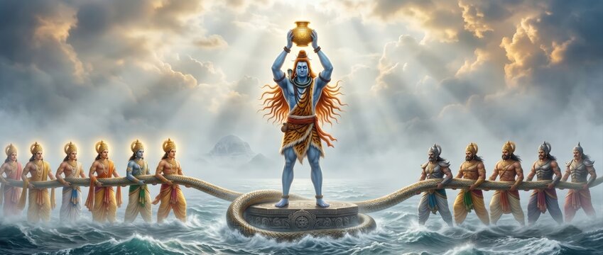 Sacred Samudra Manthan Shiva with Mount Kailash