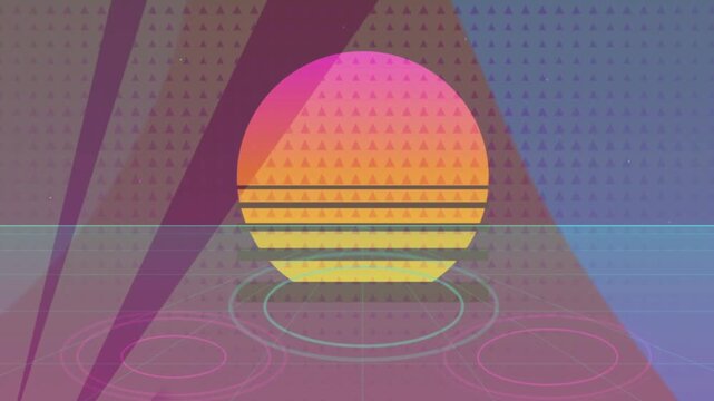 Retro wave synthwave animation featuring a stylized glowing sunset sun