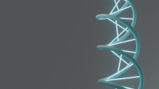 Abstract 3D DNA strand rotating with copy space on light background. Generic medical science loop. Biotechnology backdrop with subsurface scattering 4K.