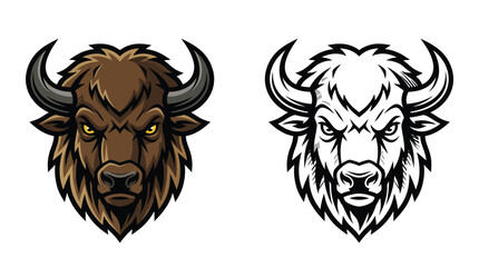 Fototapeta premium Aggressive bison head vector illustration showing bold lines and detailed features for sports team branding