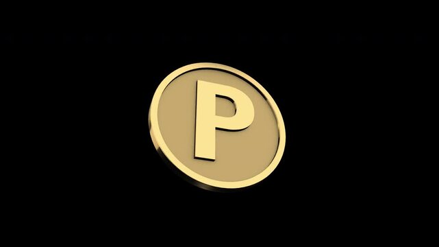 ポイントマークの付いた金色のコインがループ回転するパーティクル用グラフィック,P,貯める,アルファチャンネル