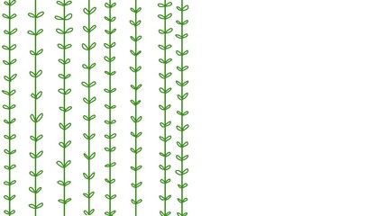 vertical green vine leaf lines on white with copy space. Ideal for eco-friendly designs, nature themes, and fresh spring textures. © Isti