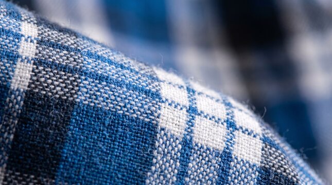 Blue and White Checkered Fabric Texture Close-Up