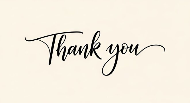 Minimalist thank you cursive lettering on cream background.