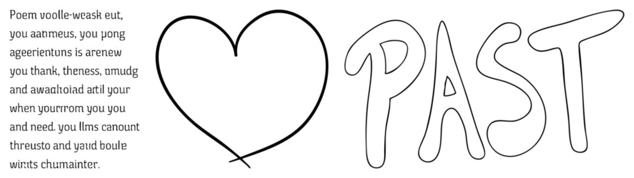 Whimsical doodle featuring a heart shape, often called a love symbol or sweet emblem, paired with the word PAST in a bubbly font. This scribbled script conveys a nostalgic feeling.