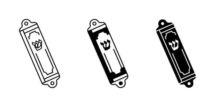 Mezuzah Icons, Jewish Religious Symbols, Hebrew Letter Shin, Vector Art Collection