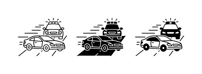 Police Car Chase Icons, Law Enforcement Pursuit Vector Graphics, Traffic Stop Symbols © Riad