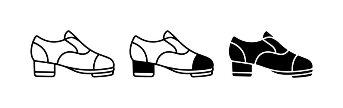 Tap Shoes Icons, Dance Footwear Vector Set, Performance Shoes Collection