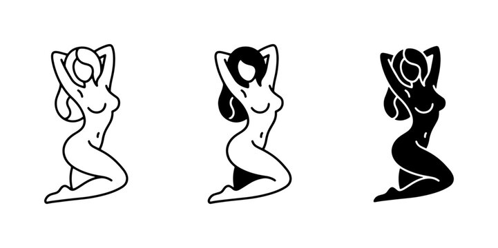Pin-up Girl Vector Icons, Retro Female Silhouette Art, Vintage Woman Poses, Black and White Graphics
