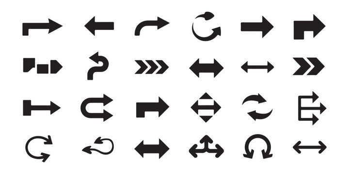 Group of dark solid arrow symbols representing different directions and movements.