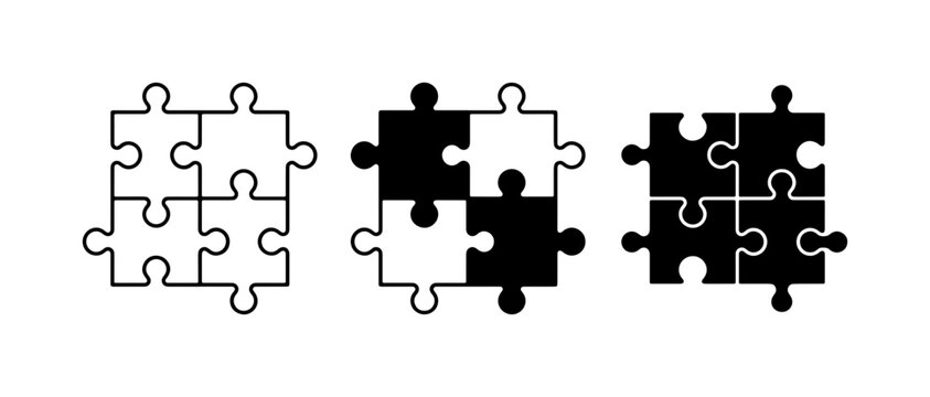 Puzzle Pieces Set, Black and White, Teamwork Concept, Problem Solving, Connection