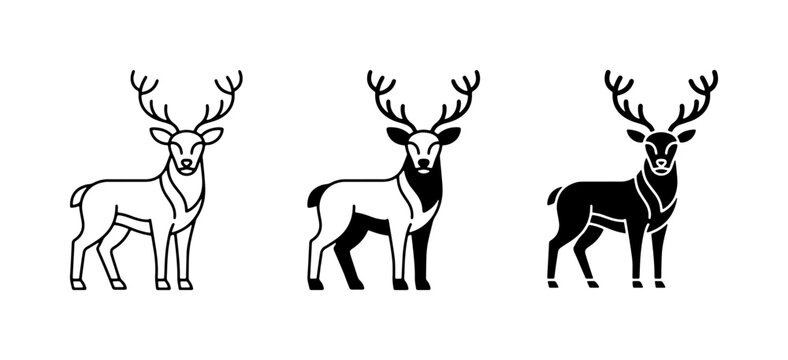 Deer Icons Collection, Majestic Stag Silhouettes, Wildlife Vector Graphics, Forest Animal Art