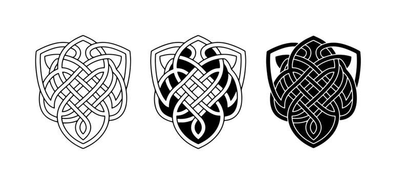 Celtic Knot Shield Vector Set, Intertwined Symbol, Heraldic Emblem, Tribal Design