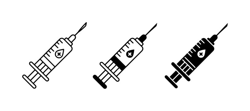 Medical Syringe Icons: Injection, Vaccination, Liquid Drop, Healthcare, Science, Vector Set