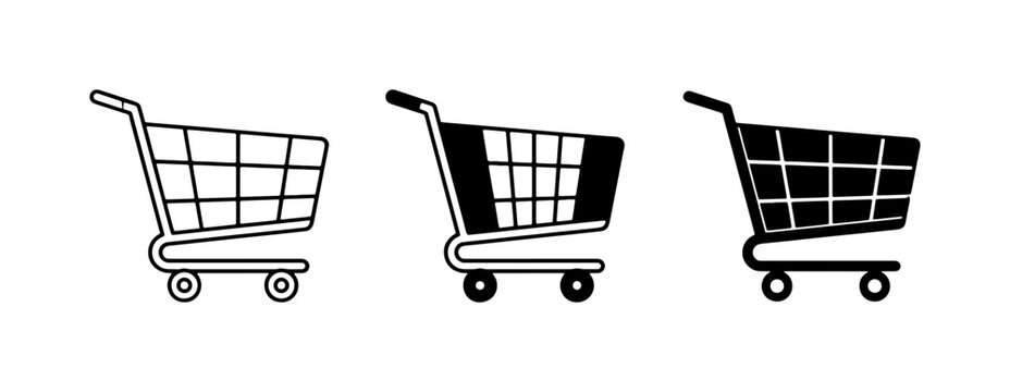 Shopping Cart Icons, Retail Trolley Set, E-commerce Purchase Symbols