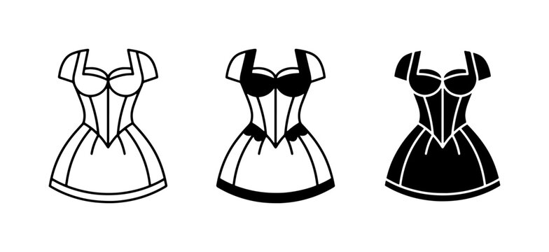 Dirndl Dress Icons, Oktoberfest Attire Vector Set, Traditional Bavarian Clothing Illustrations