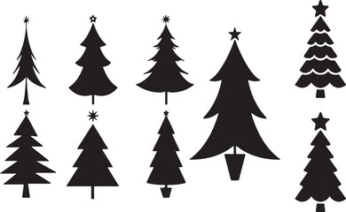 Obraz premium Silhouette Collection of Christmas Trees with Star Tops for Holiday, Winter, and Festive Decoration Design Concepts