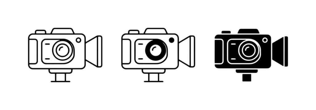 Action Camera Icons, Video Recorder Symbols, and Photography Equipment Graphics