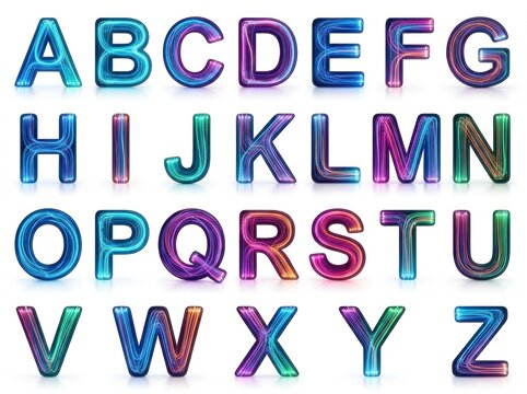 Alphabet letters colorful shiny font.
