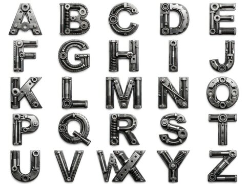 Alphabet letters in metal texture.