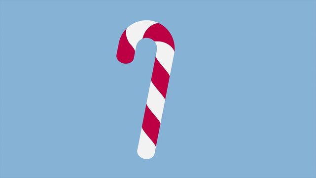 Candy cane with striped animation. Rotating candy canes animation. Cartoon candy cane. Elements for greeting card