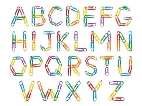 Colorful alphabet letters on white background.