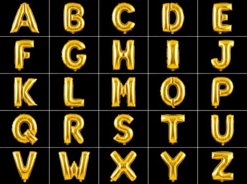 Golden alphabet letters on black background.