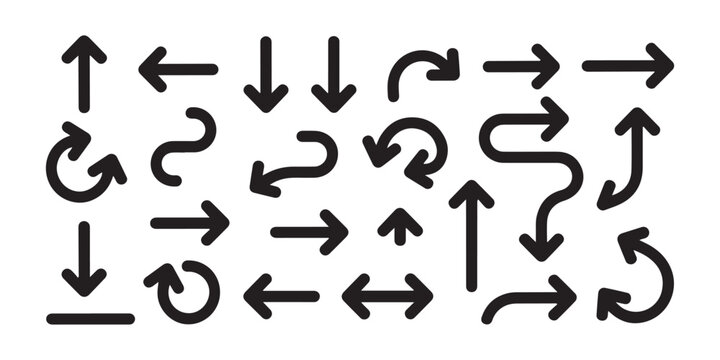 Comprehensive collection of black arrow symbols for interface design and website navigation tasks.