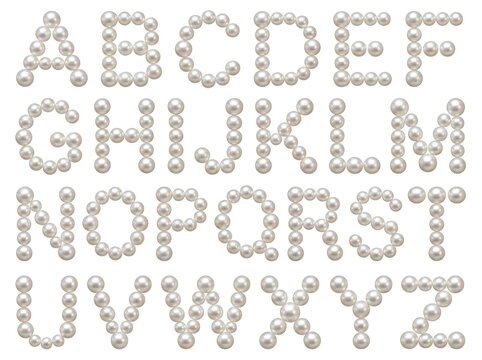 Pearl alphabet letters on white background.