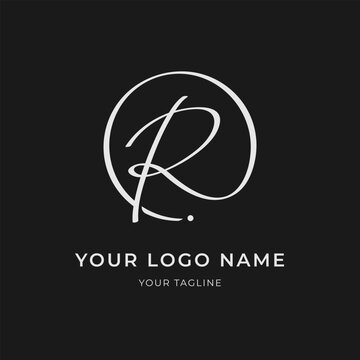 Letter R Minimalist Calligraphic Monogram Vector Monoline Style Template