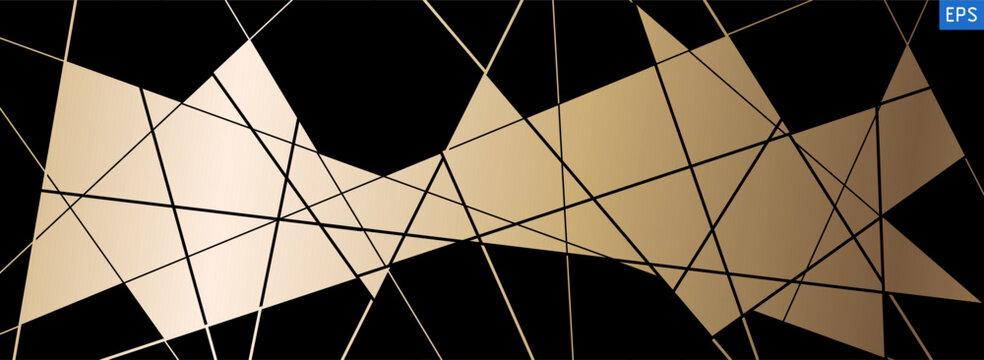 Straight chaotic random line composition in gold colors. Horizontal geometric pattern with diagonal elements creating modern messy design. Vector illustration isolated on black background