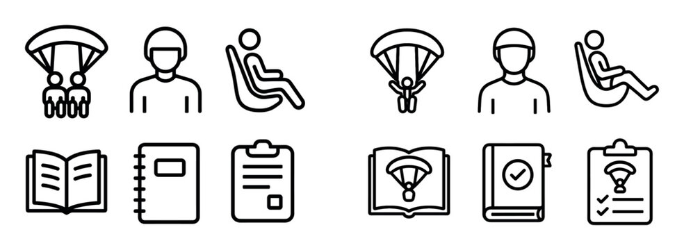 Education icons with parachute person seat outline