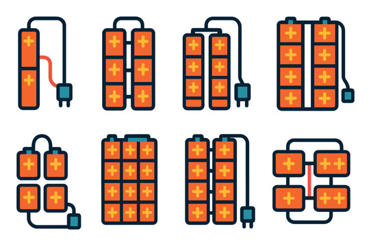 Power icons with battery pack plug colorful