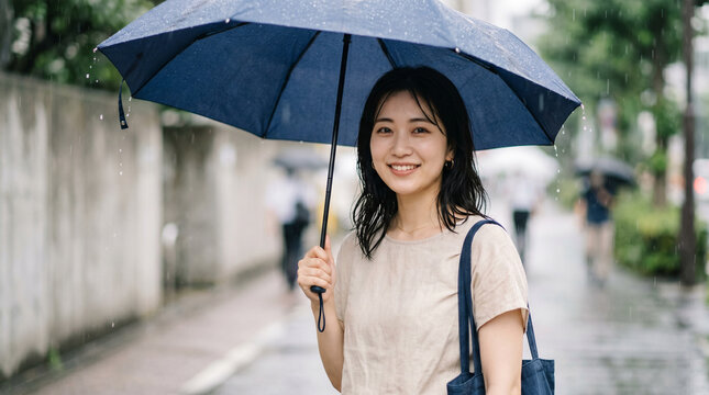 雨の日に傘をさす女性