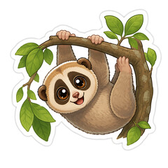 Fototapeta premium slow loris hanging with a cheerful face