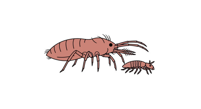 Illustration of two pink springtails with segmented bodies on a white background