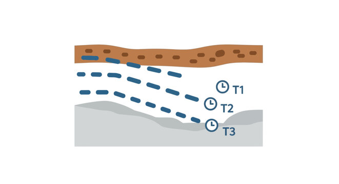 Layered Skin Structure with Time Markers T1, T2, T3 - Medical Illustration